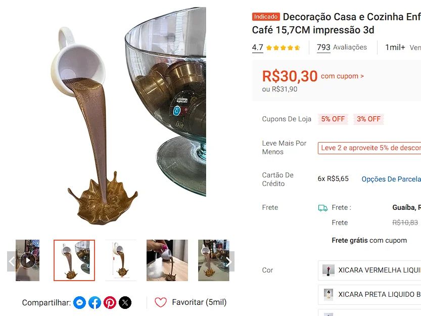 Captura de anúncio de peça decorativa em impressão 3D