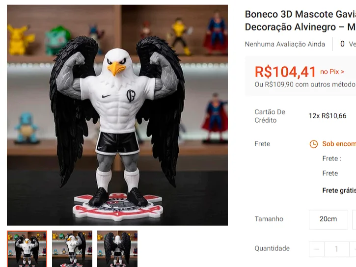 Captura de anúncio de mascote esportivo impresso em 3D